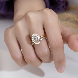 Messi Jewelry MSR-2132 18K Gold Oval Shape Bezel Setting Lab Grown <b>Diamond</b> Wedding <b>Ring</b> Set - Product Image 6
