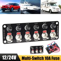 Kit de panel de interruptor de palanca a prueba de agua 6 en 1 DC 12V Multi-Switch 10A Fusible y lámpara azul On-Off SPST Panel de interruptores basculantes