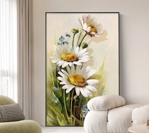 Peinture murale artisanale en alliage d'aluminium à impression numérique naturelle, <span class=keywords><strong>nature</strong></span> morte, marguerite jaune vif, décoration intérieure, lot multi-pièces - Product Image 1