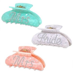 Bachelorette Party Decorations Bridesmaid <b>Gift</b> White Acrylic Rhinestone Logo <b>Bride</b> Claw Hair Clip - Product Image 1
