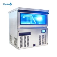 Macchina per Cubetti di Ghiaccio Commerciale dall'Aspetto Raffinato con LED Blu Interno e Contenitore Igienico per la Conservazione del Ghiaccio per Negozi di Bevande
