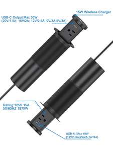 Nuova Presa da Scrivania a Scomparsa con Sollevamento Pneumatico, 30W USB-C, Quattro Prese Americane, Ricarica Wireless 15W Integrata - Product Image 6