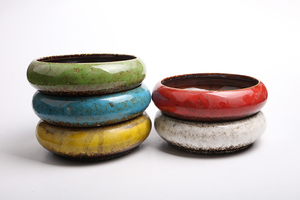 Ensemble de pots à succulentes en céramique émaillée, design bol coloré, décoration de jardin d'intérieur avec trous de drainage, pots à fleurs écologiques - Product Image 3