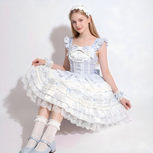 Ensemble de robe de princesse victorienne Sweet Lolita, costume de cosplay en dentelle épaisse à volants avec cape et <span class=keywords><strong>bonnet</strong></span> - Product Image 5