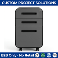 Archivador Metálico de 3 Cajones con Acabado Brillante, Pedestal Móvil de Metal con Diseño Elegante y Asas Resistentes