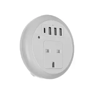 OSWELL Best Seller Wall Plug LED Light Type C 3 USB Fast Charger US EU UK Outlet Port Round Wall Socket Plug In LED Night Light