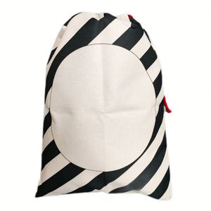 Cartoon Striped Plaid Double-Sided Printing <b>Christmas</b> <b>Gift</b> Bundle Pocket Burlap <b>Bag</b> - Product Image 1