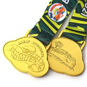 工厂定制优质锌合金团队闪亮金3D图案10千米跑步比赛运动金属奖牌