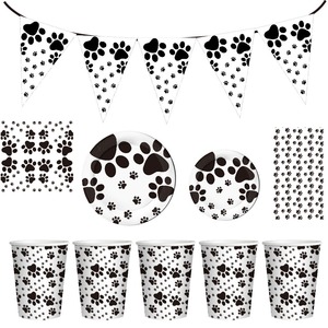 Pet Birthday Party Supplies <b>Disposable</b> Paper Plates Cups Flags Paw Print Decorations For Dog Themed Celebration - Product Image 2