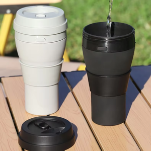 แก้วพับได้แบบพกพา ขวดกาแฟซิลิโคนนำกลับมาใช้ใหม่ ป้องกันการรั่วซึม ปลอดสาร BPA สำหรับทุกเพศ ขนาดพกพาสำหรับตั้งแคมป์ พร้อมฝาปิด สำหรับเครื่องดื่มร้อนและเย็น - Product Image 4