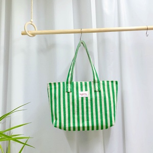 Bolso de lona a rayas duradero con logotipo de etiqueta personalizada, bolso de compras reutilizable de gran capacidad, bolso de playa de viaje portátil - Product Image 6