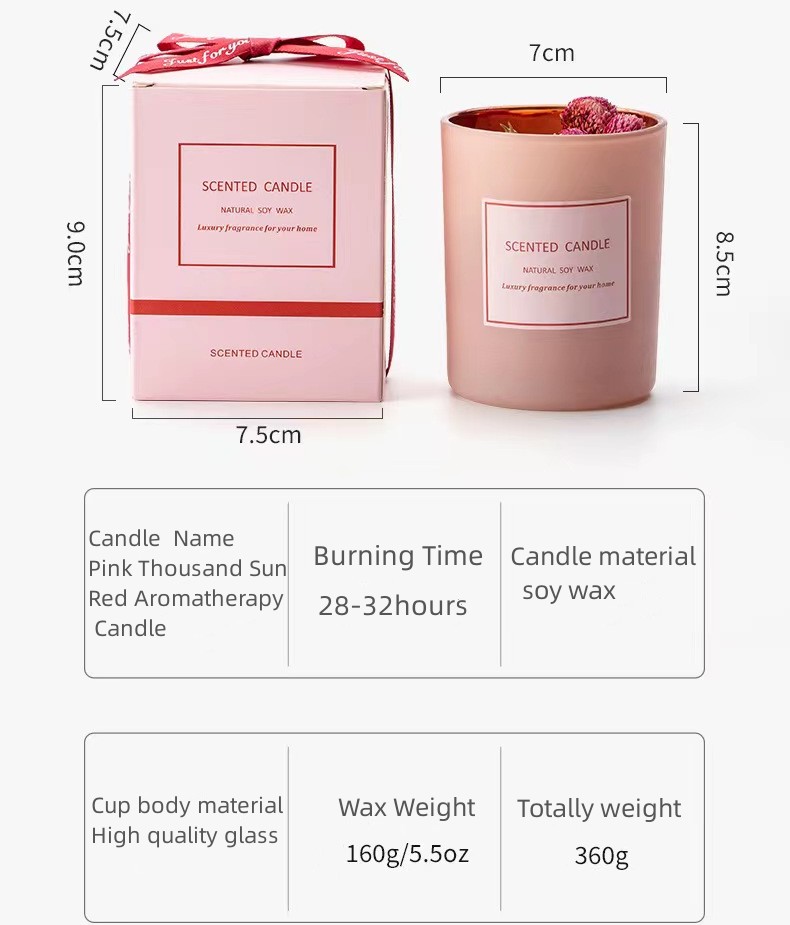 AROMA-AUSGANGSrosa-romantische Aromatherapie-roch Luxustrockenblume-Eigenmarke Sojabohnenöl-Wachs-Kerzen für Ereignis-Anordnung 0