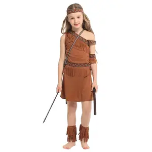 Costume da Principessa Indiana per Bambini 2022, Costume Indiano Marrone con Frange per Ragazzi e Ragazze ACDG-029 - Product Image 1