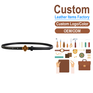 Cinturón Delgado Decorativo de Cuero Genuino para Mujer, Cinturón Fino con Hebilla de Trébol para Jeans y Vestidos - Product Image 1