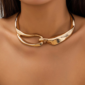 HR Punk Style Abstract Luxury Unisex <b>Collar</b> Necklace <b>Metal</b> Clasp Geometric Chain Hollow Asymmetrical Design Chunky Gold Plated - Product Image 4
