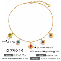 Kalung Lapis Emas Asli 18K Baja Anti Karat SUMMLY Cross Border, Kalung Zirkon Berkilau Retro Bentuk Bintang Empat Sudut