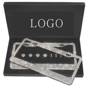 Ensemble personnalisé de 2 cadres de plaque d'immatriculation en acier inoxydable avec strass, livré dans un coffret cadeau de luxe, parfait comme cadeau - Product Image 1