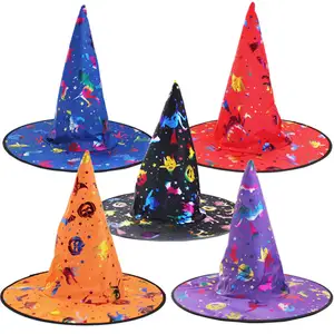 CIVI 다채로운 마녀 패턴 할로윈 모자 유령 박쥐 할로윈 의상 모자 마법사 할로윈 파티 장식 의상 성인용