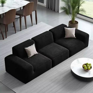 أريكة عصرية جديدة سوداء من قماش الشنيل المخملي، أريكة إسفنجية بدون إطار مضغوطة بالتفريغ لغرفة المعيشة - Product Image 4