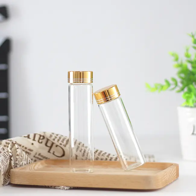 Botol Herbal Tabung Kaca Transparan Mini, Wadah Penyimpanan Tabung Kaca Bulat untuk Kemasan Safron dengan Tutup Plastik