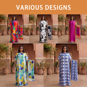 Spring <strong>Summer</strong> Cover up Set for Women Artistic Color Block <strong>Kaftan</strong> &amp; Scarf/Shawls Lightweight Polyester Ready Stock - Product Image 3