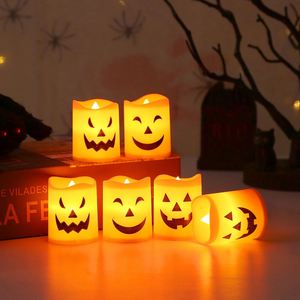 6 PCS Halloween Flickering Electric Candles with <b>Skull</b> Base Ghost Pumpkin LED Flameless Lights for Spooky Indoor Outdoor Decor - Product Image 1