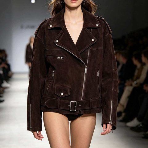 6170 Fall New Style Fashionable Slimming Versatile Collar Buckle Motorcycle Style Leather Jacket Coat for Women
