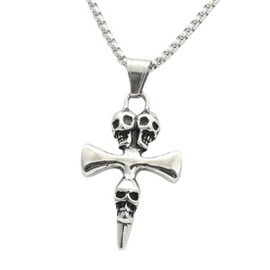 Stainless Steel Skull <b>Cross</b> Pendant Men's Punk Fashion Necklace Themed Charms Geometric Design 280466 - Product Image 5