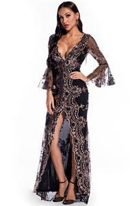 Vestido de fiesta con abertura de lentejuelas y cuello en V sin espalda de lujo Vestidos formales Vestidos de graduación de verano elegantes de noche - Product Image 2