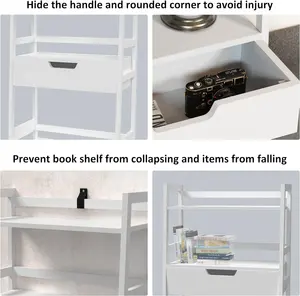 Upgraded Bookshelf Book Shelf With Drawers Bookcase Storage Shelves Book Case Ladder Shelf For Bedroom Living Room White