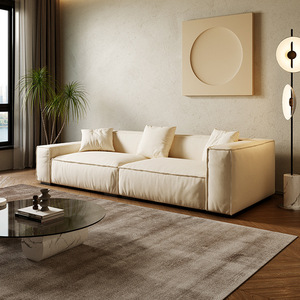 Factory Custom Italian Minimalist Tofu Block Genuine Leather <b>Sofa</b> Top Grain Cowhide Down Filled Straight <b>Sofa</b> - Product Image 1