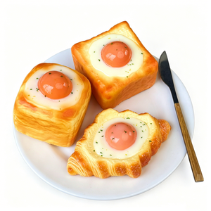 Ornement de simulation réaliste en PU pour petit-déjeuner (œuf, pain grillé, croissant), idéal pour la présentation de pâtisseries, la mise en scène de cafés et comme cadeau à thème assorti - Product Image 1