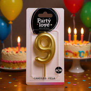 Vela de Cumpleaños con Número 9 Dorado de 6 cm, Vela Decorativa para Fiestas - Product Image 2