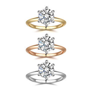 Anillo de Compromiso de Oro Sólido de 10K, 14K, 18K con Moissanita de 2ct, Forma Redonda, Regalo para Fiesta, Starsgem - Product Image 6