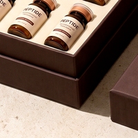 Boîte rigide personnalisée en carton brun chocolat avec couvercle et base pour flacons de peptides, avec impression offset et logo estampé à chaud