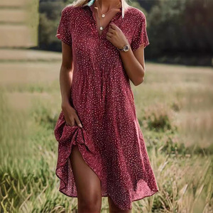 <span class=keywords><strong>Vestido</strong></span> elegante de verano con temperamento para mujer, informal, holgado, con cuello en V, manga corta, estampado, camisa de <span class=keywords><strong>lunares</strong></span>, <span class=keywords><strong>vestido</strong></span> con botones de encaje Y2K - Product Image 3
