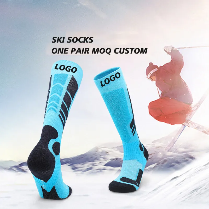 Logotipo personalizado engrossado meias de esqui quentes homens e mulheres meias de toalha de inverno Para Joelho-alto socksl outdoor caminhadas meias