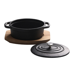 <span class=keywords><strong>Mini</strong></span> <span class=keywords><strong>olla</strong></span> de cocina ovalada de 14cm con base de madera, utensilios de cocina, cazuela de <span class=keywords><strong>hierro</strong></span> <span class=keywords><strong>fundido</strong></span> - Product Image 4