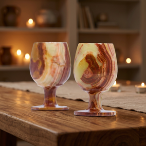 Ensemble de 2 gobelets à pied en onyx naturel, verres à vin faits à la main en forme de pierre, vaisselle en pierre, vente en gros, logo personnalisé, décoration de bar - Product Image 3