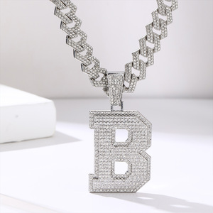 قلادة عنق من سبائك الزنك بحروف ألماس كاملة B A N <span class=keywords><strong>S</strong></span> عصرية للرجال سلسلة هيب هوب كوبية للنساء - Product Image 2