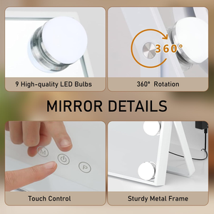 <b>Vanity</b> Mirror with Lights <b>Vanity</b> Makeup Mirror with Lights, Lighted <b>Make</b> <b>Up</b> Mirrors with 9 Dimmable Bulbs, 360 Degree - Product Image 2
