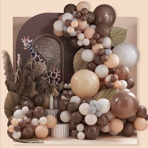 140 ballons de fête <span class=keywords><strong>jungle</strong></span> brun forêt, guirlande de ballons crème nude blanc café pour la décoration d'<span class=keywords><strong>anniversaire</strong></span> Wild One - Product Image 1
