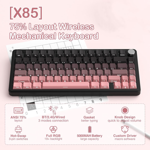 Tấn Công Cá Mập <span class=keywords><strong>X85</strong></span> Không Dây 82 Phím Chơi Game Cơ Khí Bàn Phím Với Núm Hot Swappable Gasket 75 Phần trăm Bàn Phím - Product Image 4
