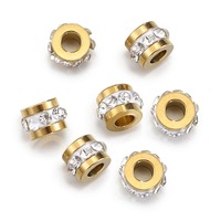 Perles entretoises à grand trou en acier inoxydable avec strass, plaquées or 18 carats, pour bracelets, perles lâches, accessoires de bijoux DIY