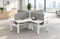 Bureau de travail modulaire électrique réglable en hauteur pour 4 personnes, configuration dos à dos, assis-debout