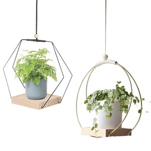 Support de plante suspendu en bois, style minimaliste rond, pour la décoration de balcon et de jardin - Product Image 5