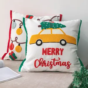 Toptan minder örtüsü 65x65 kılıf-Amazon lüks işlemeli Merry Christmas minder örtüsü noel baba pamuk yastık kılıfı yatak odası için