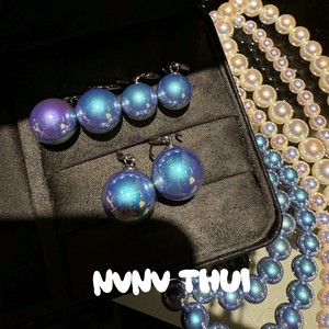 Collar de Perlas de Agua de Mar Japonesas con Tono Azul Barroco, Plata de Tungsteno y Perla Rosa, Pulsera de Estilo Antiguo - Product Image 3