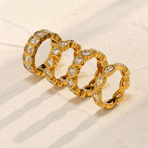 Anillos de circón cuadrados de gota de agua de corazón redondo de acero inoxidable chapado en oro de 18 quilates para mujer, joyería fina impermeable apilable R254542 - Product Image 5