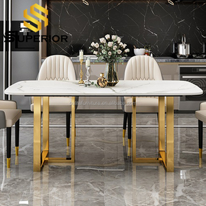 Nórdicos glam de mármol negro y oro Mesa de la cena con 8 sillas - Product Image 2